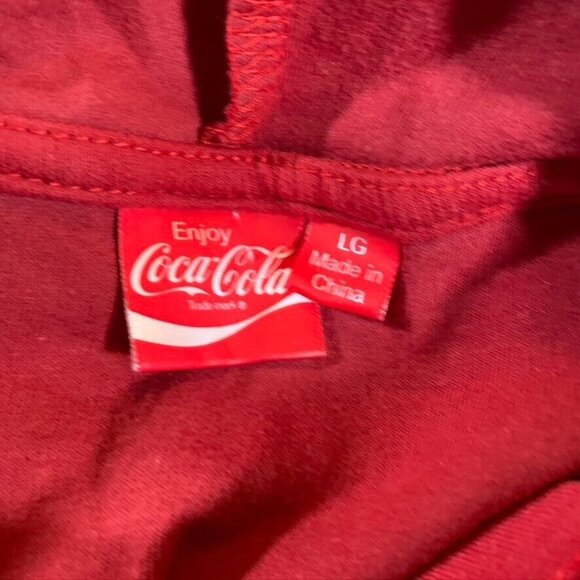 Coca Cola Womens Large Hoodie Sweatshirt Red Spell Out Logo Pullover - Picture 9 of 12